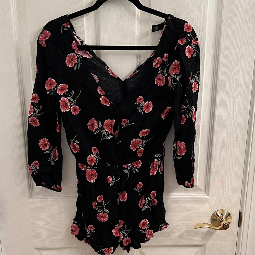 Forever 21 Black romper short with Red Floral Pattern